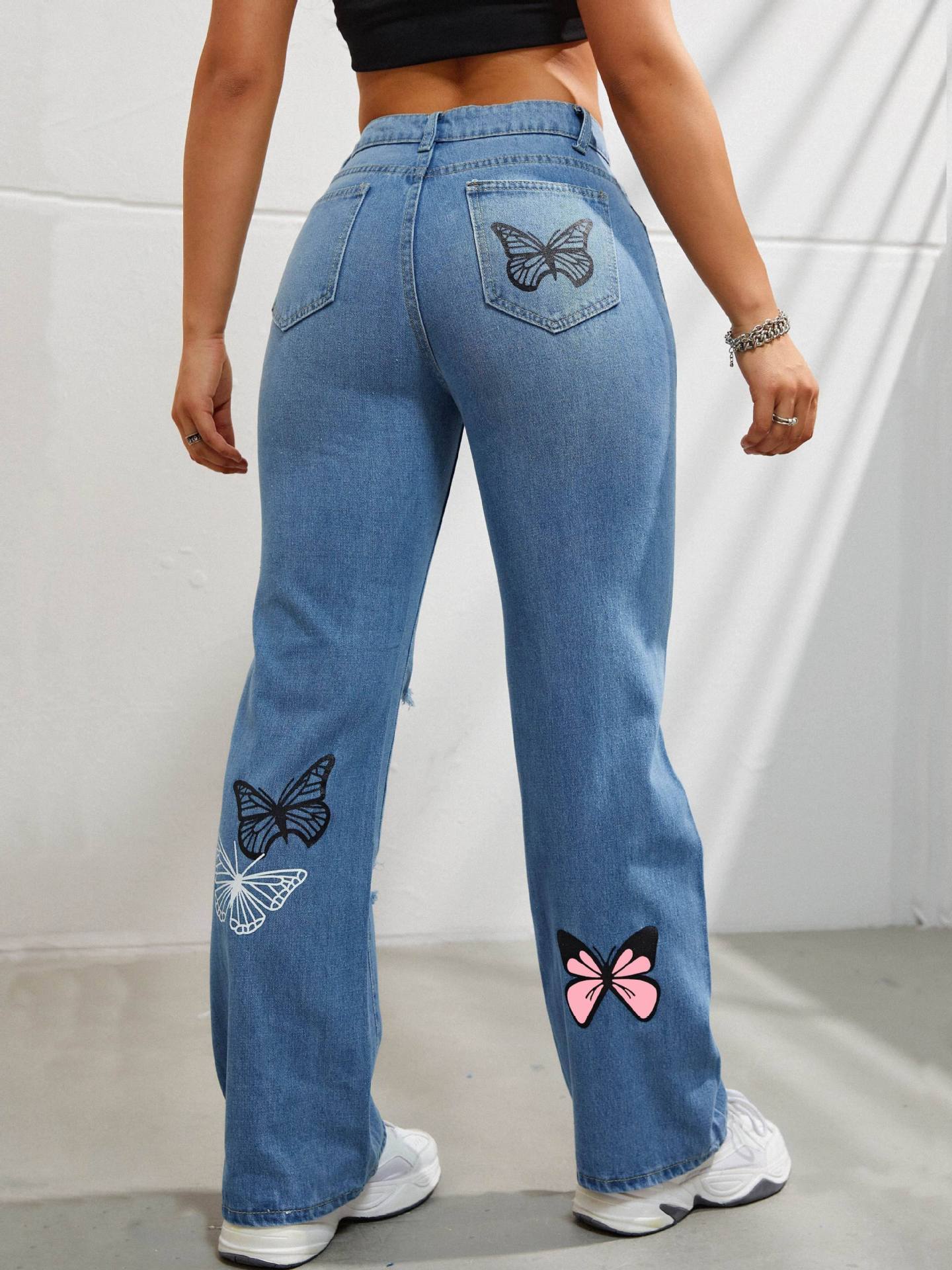 Trendy High Waisted Butterfly Leg Jeans For Women - BLAKESTORE-NG