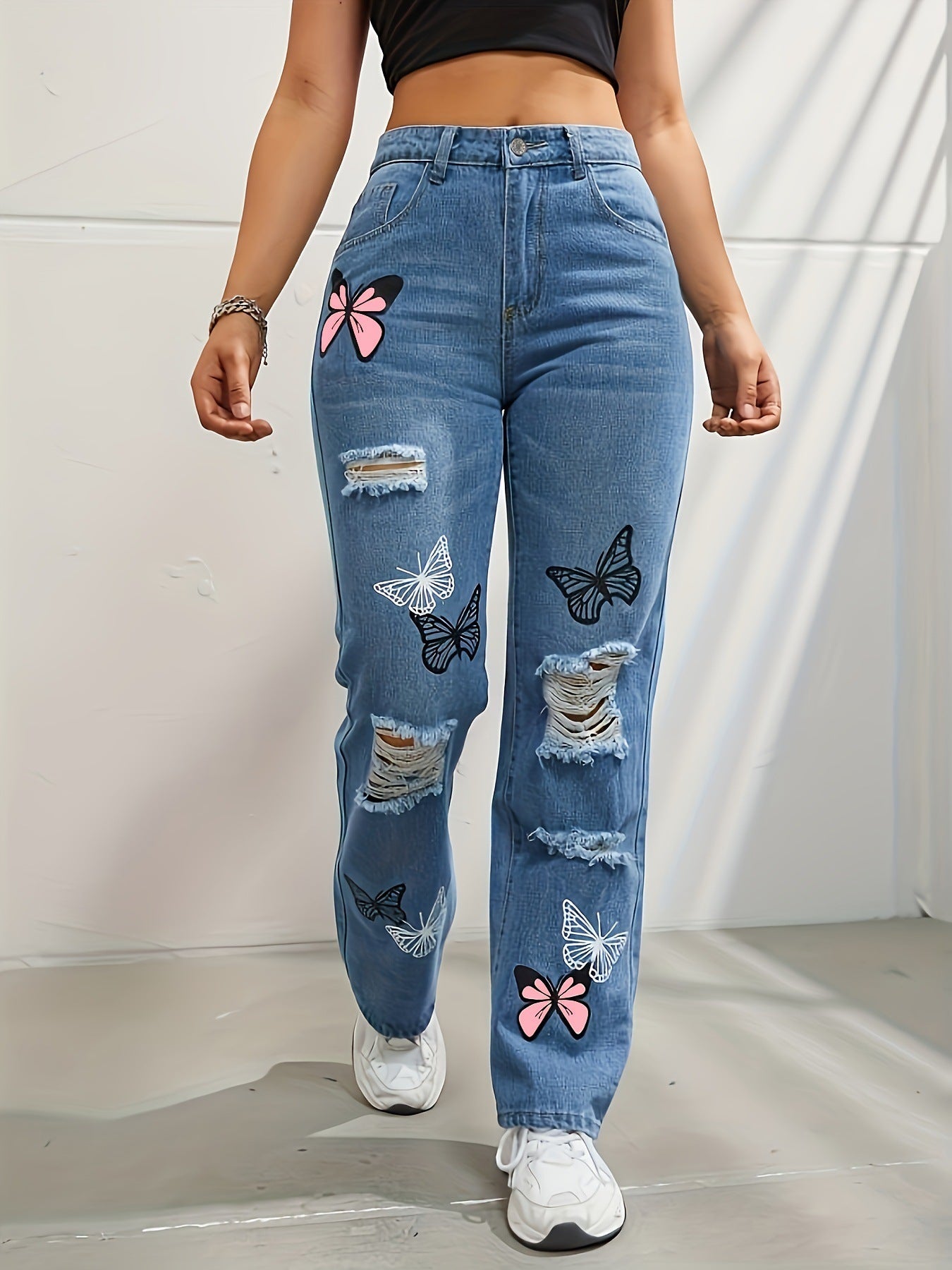 Trendy High Waisted Butterfly Leg Jeans For Women - BLAKESTORE-NG