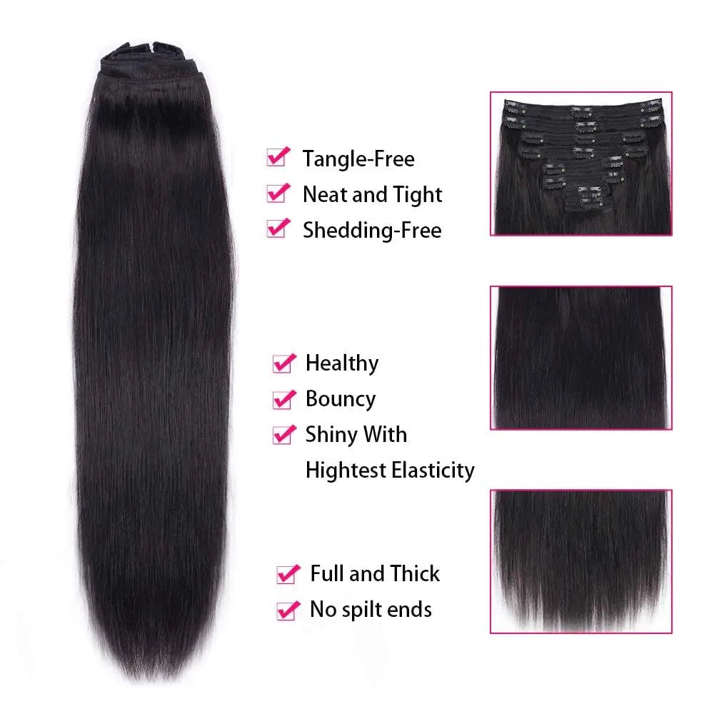 Straight Clip in Hair Extensions Real Human Hair.