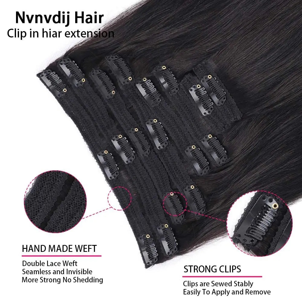 Straight Clip in Hair Extensions Real Human Hair.