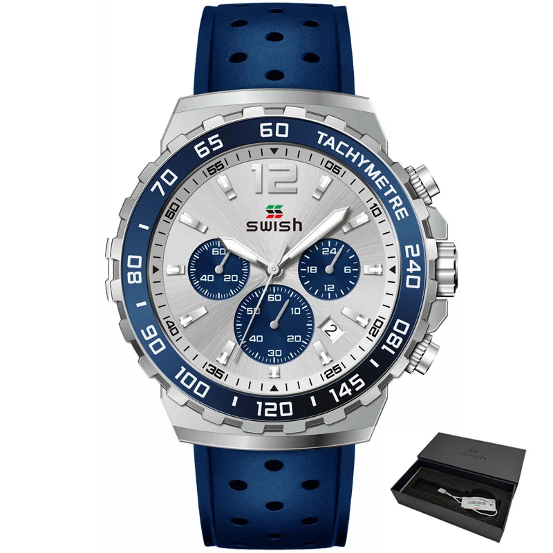 Sport Quartz Men Watch Silver Dial Chronograph Date - BLAKESTORE-NG