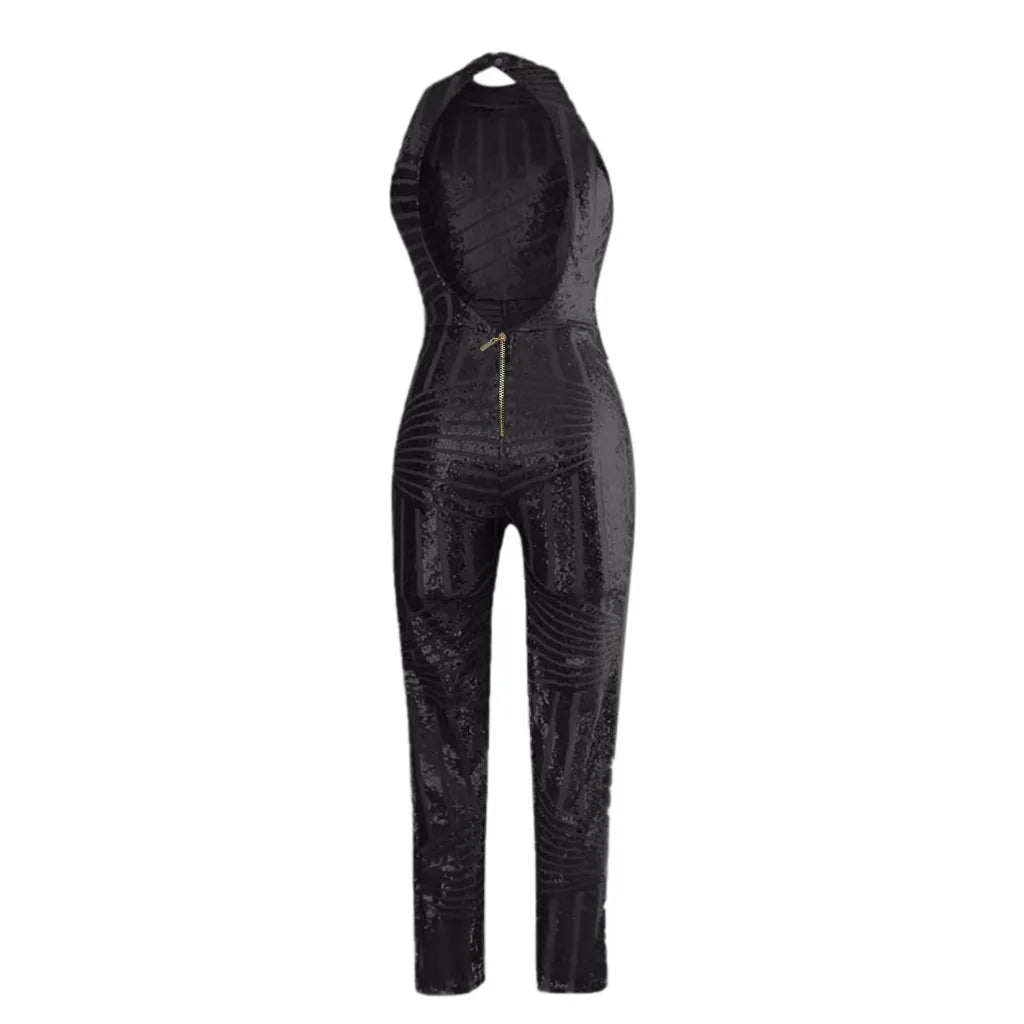 Sequin Off Shoulder O-neck Jumpsuit.