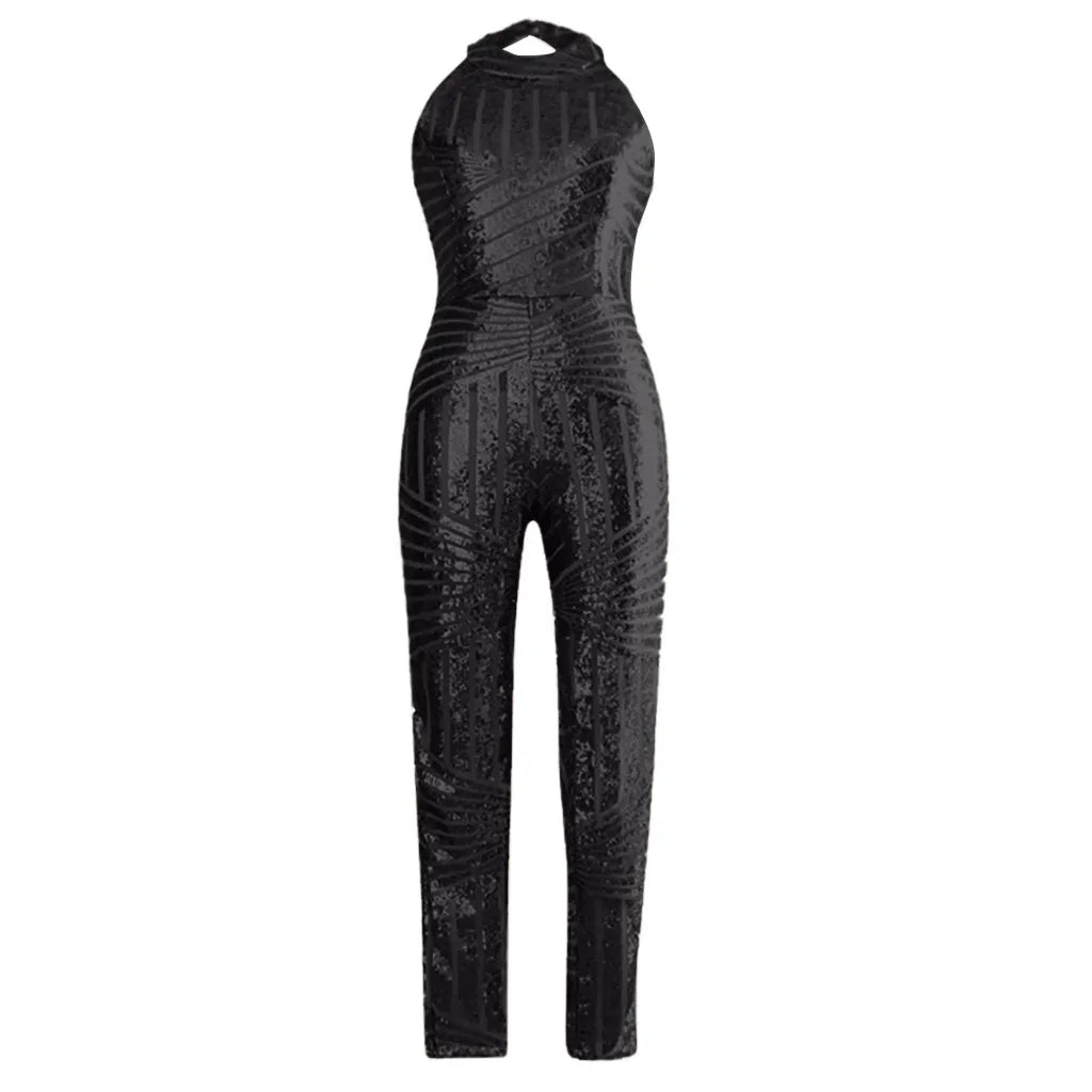 Sequin Off Shoulder O-neck Jumpsuit.