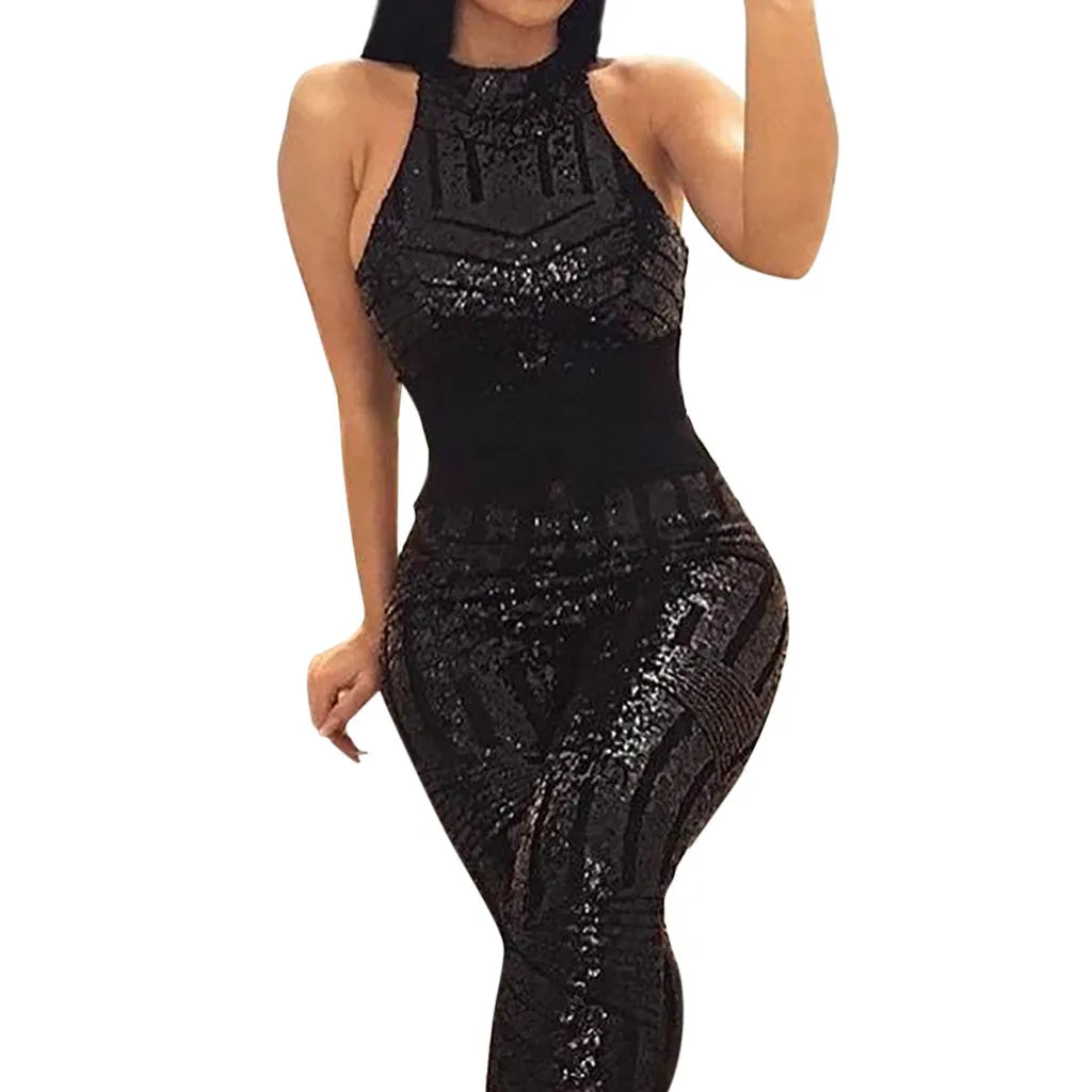 Sequin Off Shoulder O-neck Jumpsuit.