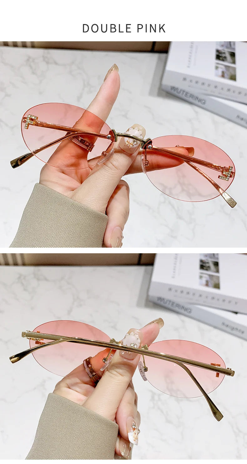 Unisex Retro Oval Rimless Sunglasses.