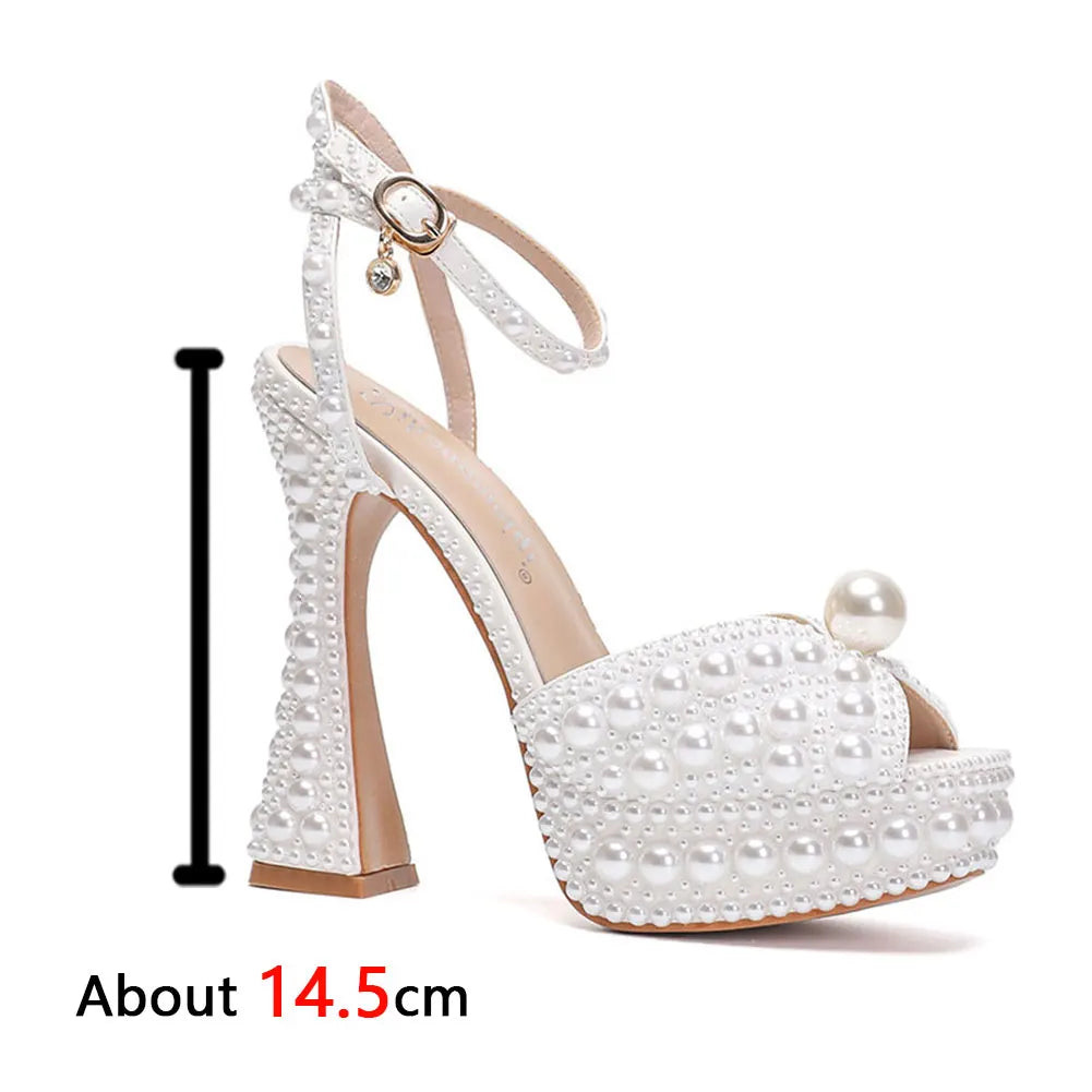 Beaded Thick Heel Platform Sandals For Women.