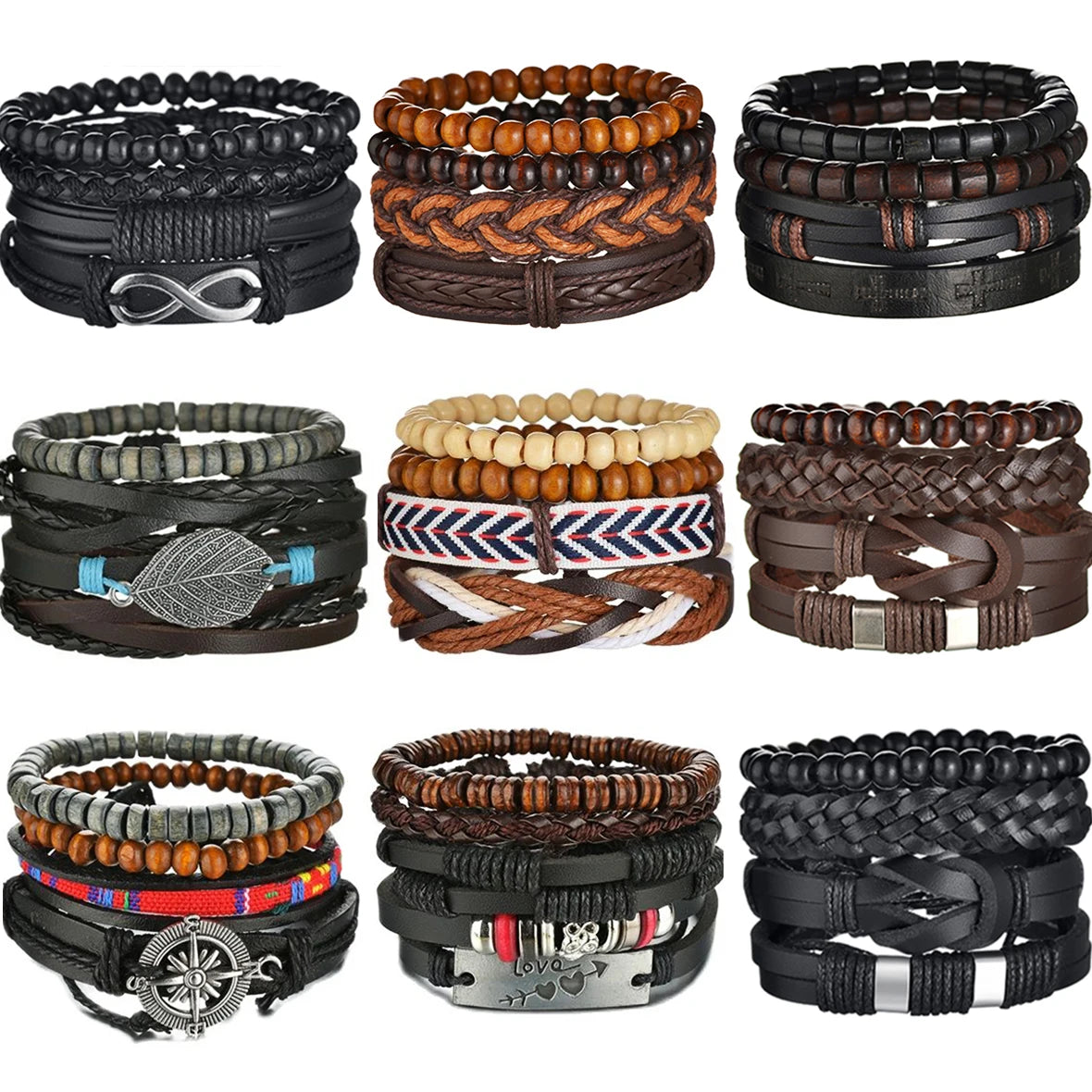 Multilayer Black Leather Jewelry Charm. Bracelets & Bangles for Men. - BLAKESTORE-NG
