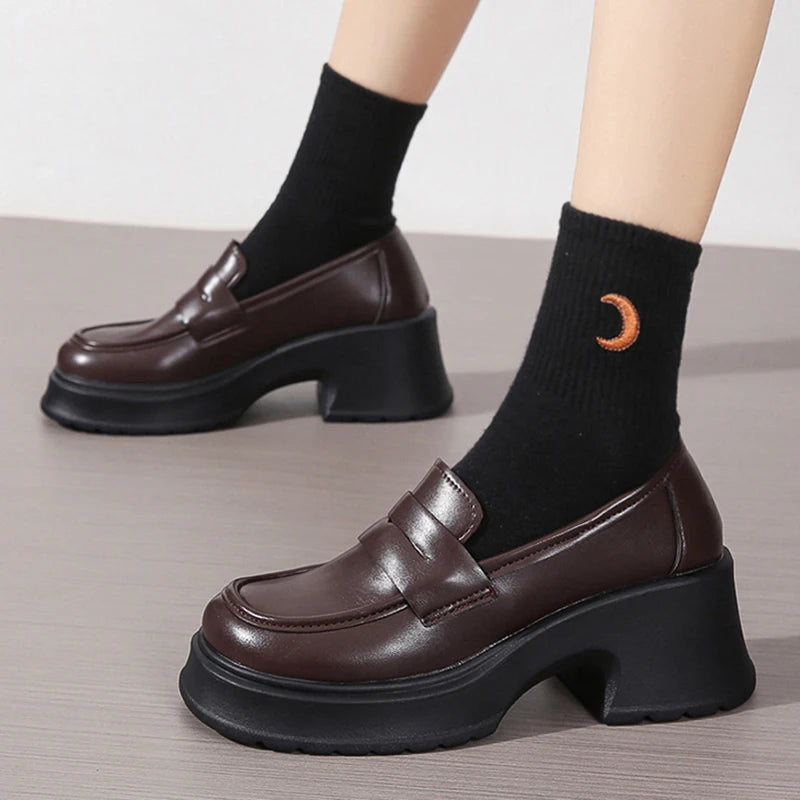 Women's Loafers Spring British Style Slip On Platform Shoes for Women.