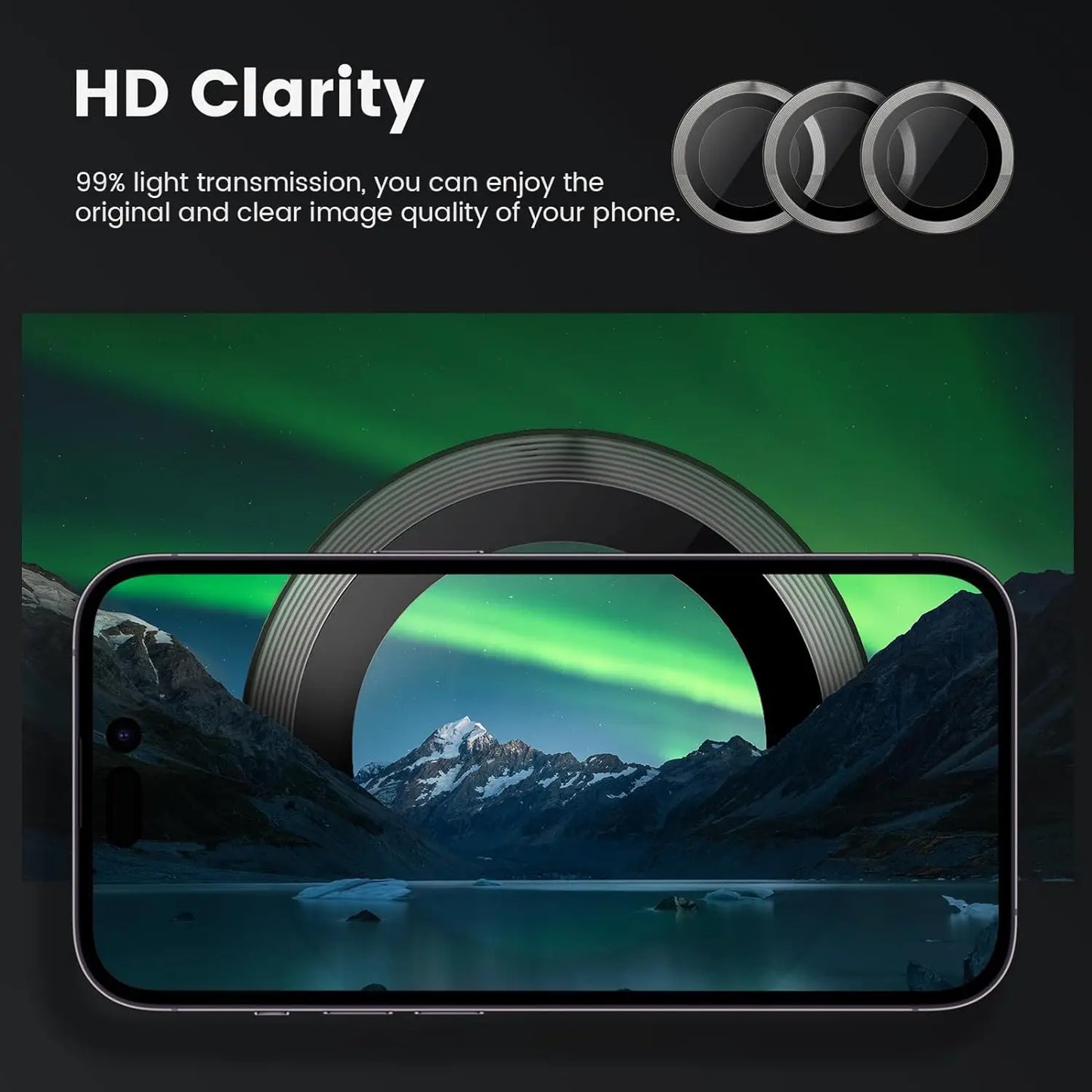 Titanium Gray Metal Tempered Glass Camera Lens Cover
