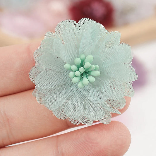 5Pcs 4cm Chiffon Flowers Head Chiffon Yarn Artificial Rose Flower Dresses Clothing Children's Hair Clips Decorative Accessories