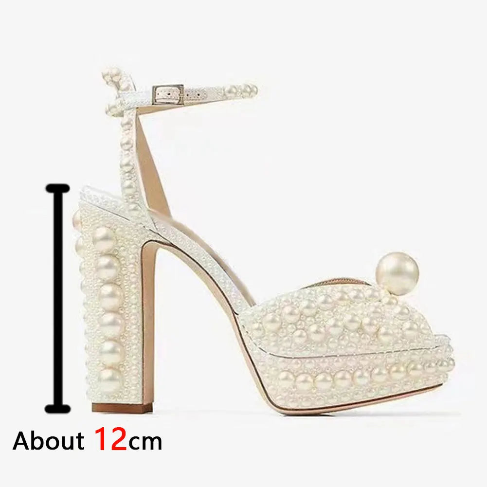 Beaded Thick Heel Platform Sandals For Women.