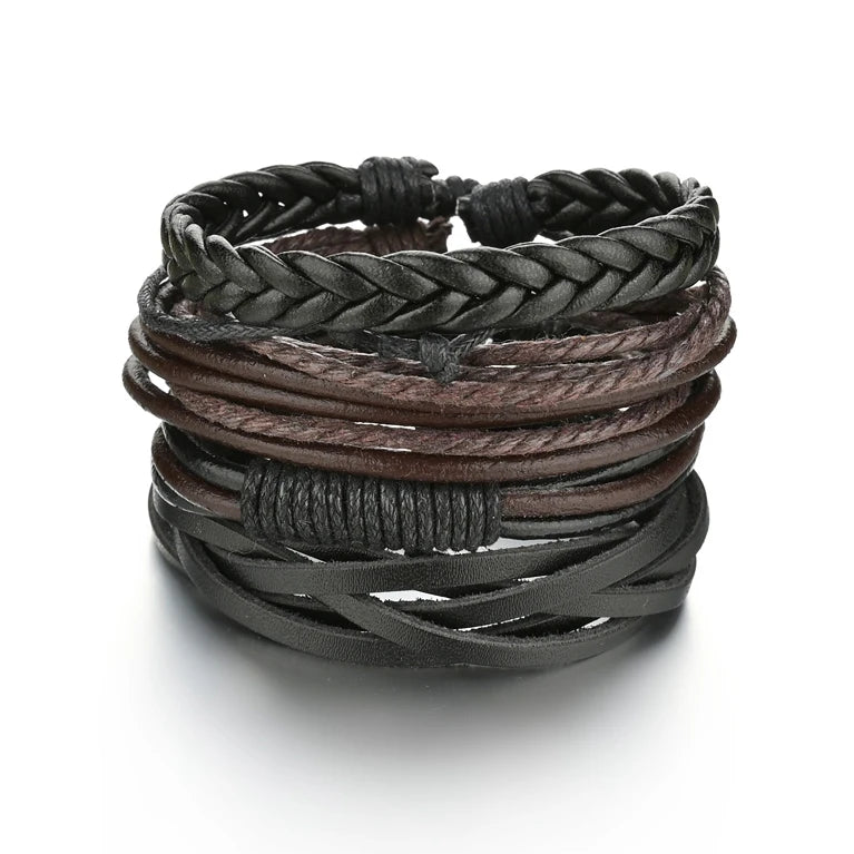 Multilayer Black Leather Jewelry Charm. Bracelets & Bangles for Men. - BLAKESTORE-NG