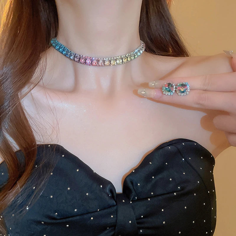 Luxury Crystal Necklace Earrings Set For Women.