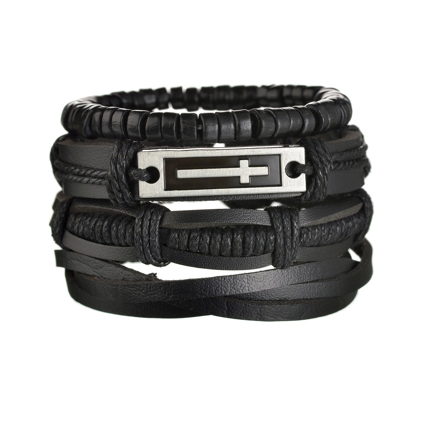 Multilayer Black Leather Jewelry Charm. Bracelets & Bangles for Men. - BLAKESTORE-NG