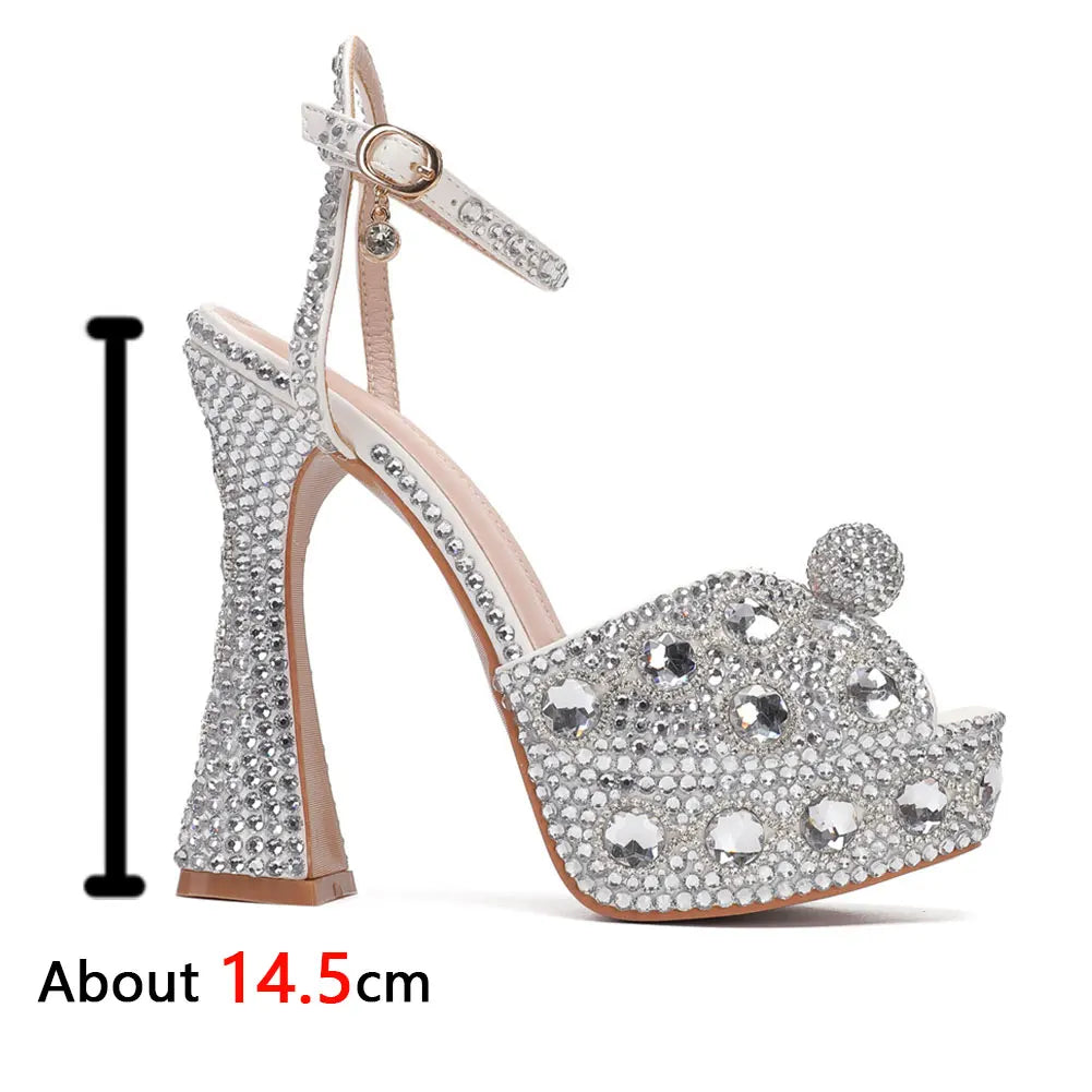 Beaded Thick Heel Platform Sandals For Women.
