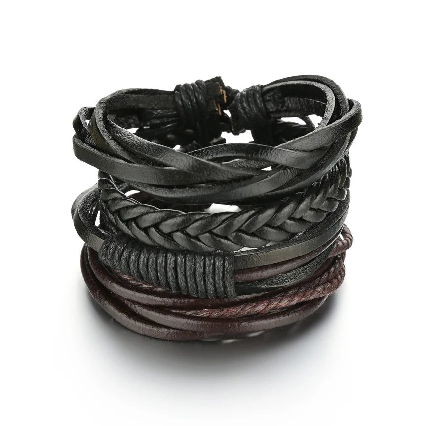 Multilayer Black Leather Jewelry Charm. Bracelets & Bangles for Men. - BLAKESTORE-NG