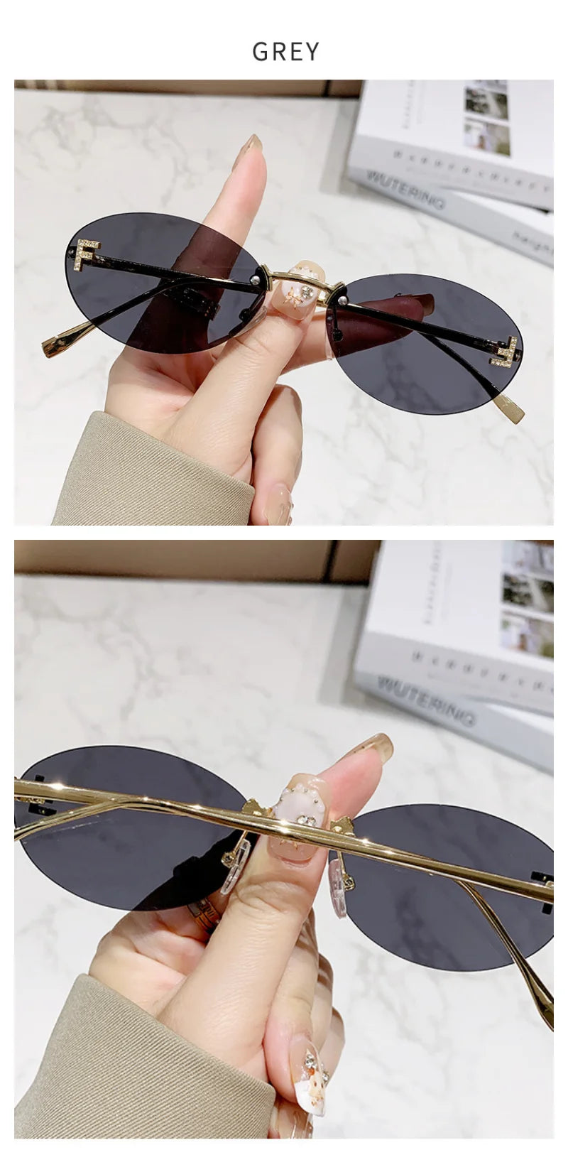 Unisex Retro Oval Rimless Sunglasses.
