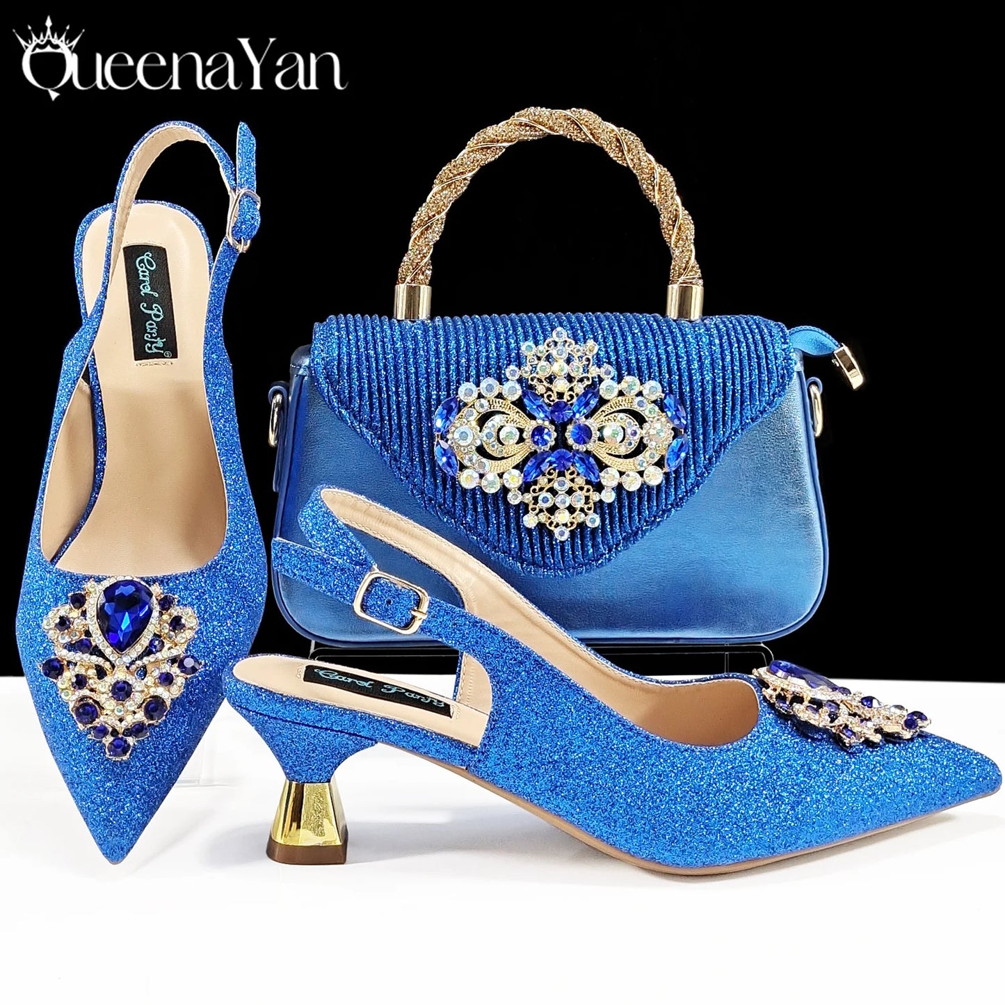 Women High Heels Sandal With Bag Set. Hot Selling INS Pointed-Toe Luxury Style.For Wedding Party
