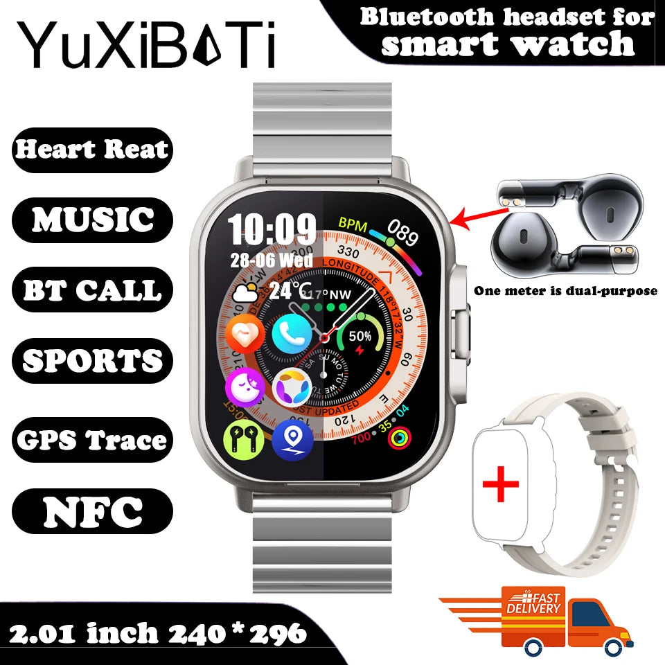 Smart Watch 2 in 1 With Enclosed Earphone. Smartwatch Bluetooth Call Men Watch GPS. Track Heart Rate Monitor. Play Music SmartWatch - BLAKESTORE-NG