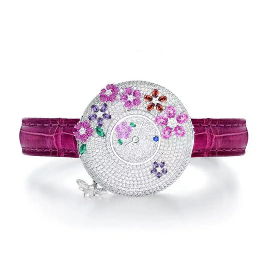 ZOCA 925 Silver Women’s Watch | Luxury Pink Flower Bracelet Quartz
