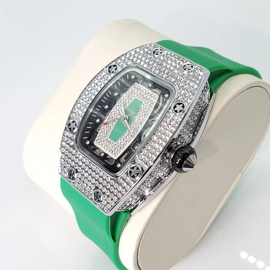 Luxury Diamond Women’s Watch | Tonneau Ice-Out Waterproof Sport Clock