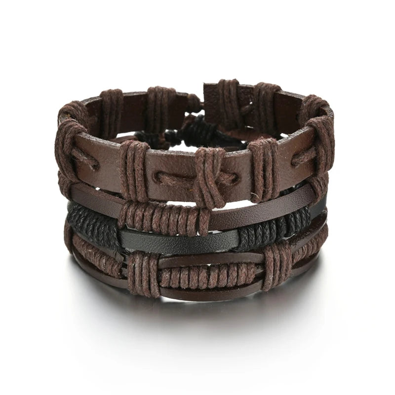 Multilayer Black Leather Jewelry Charm. Bracelets & Bangles for Men. - BLAKESTORE-NG