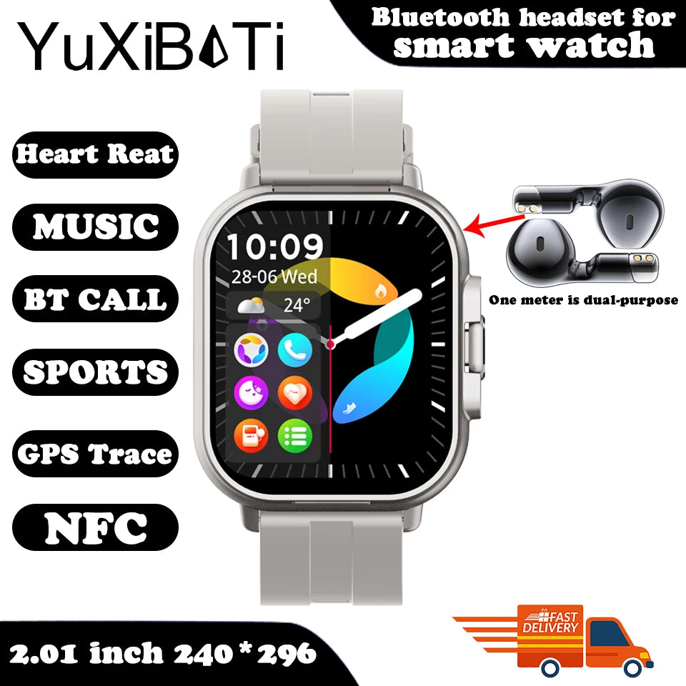 Smart Watch 2 in 1 With Enclosed Earphone. Smartwatch Bluetooth Call Men Watch GPS. Track Heart Rate Monitor. Play Music SmartWatch - BLAKESTORE-NG
