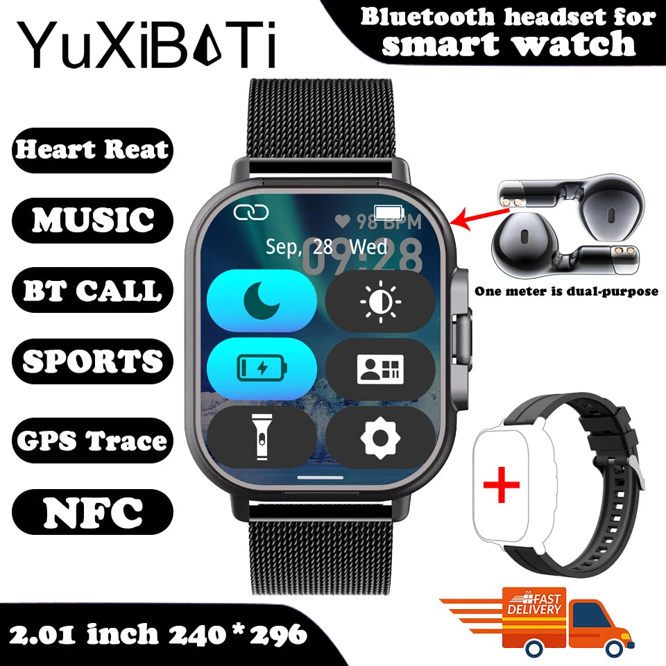 Smart Watch 2 in 1 With Enclosed Earphone. Smartwatch Bluetooth Call Men Watch GPS. Track Heart Rate Monitor. Play Music SmartWatch - BLAKESTORE-NG