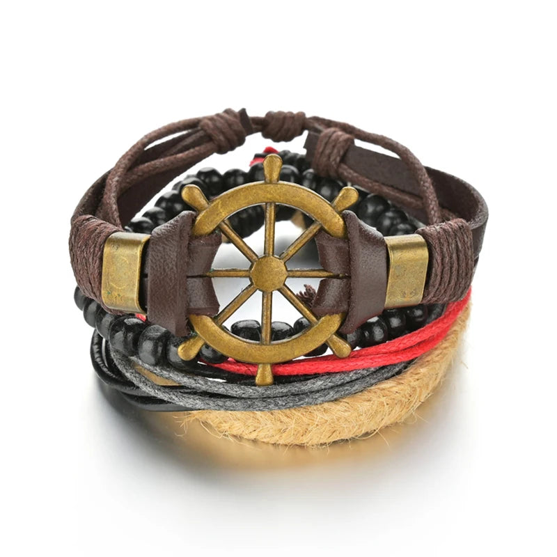 Multilayer Black Leather Jewelry Charm. Bracelets & Bangles for Men. - BLAKESTORE-NG