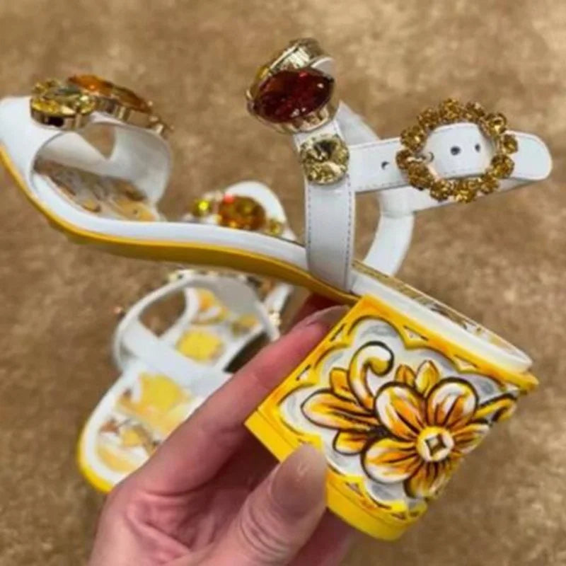 Bohemia Style Rhinestones Heels Sandals.