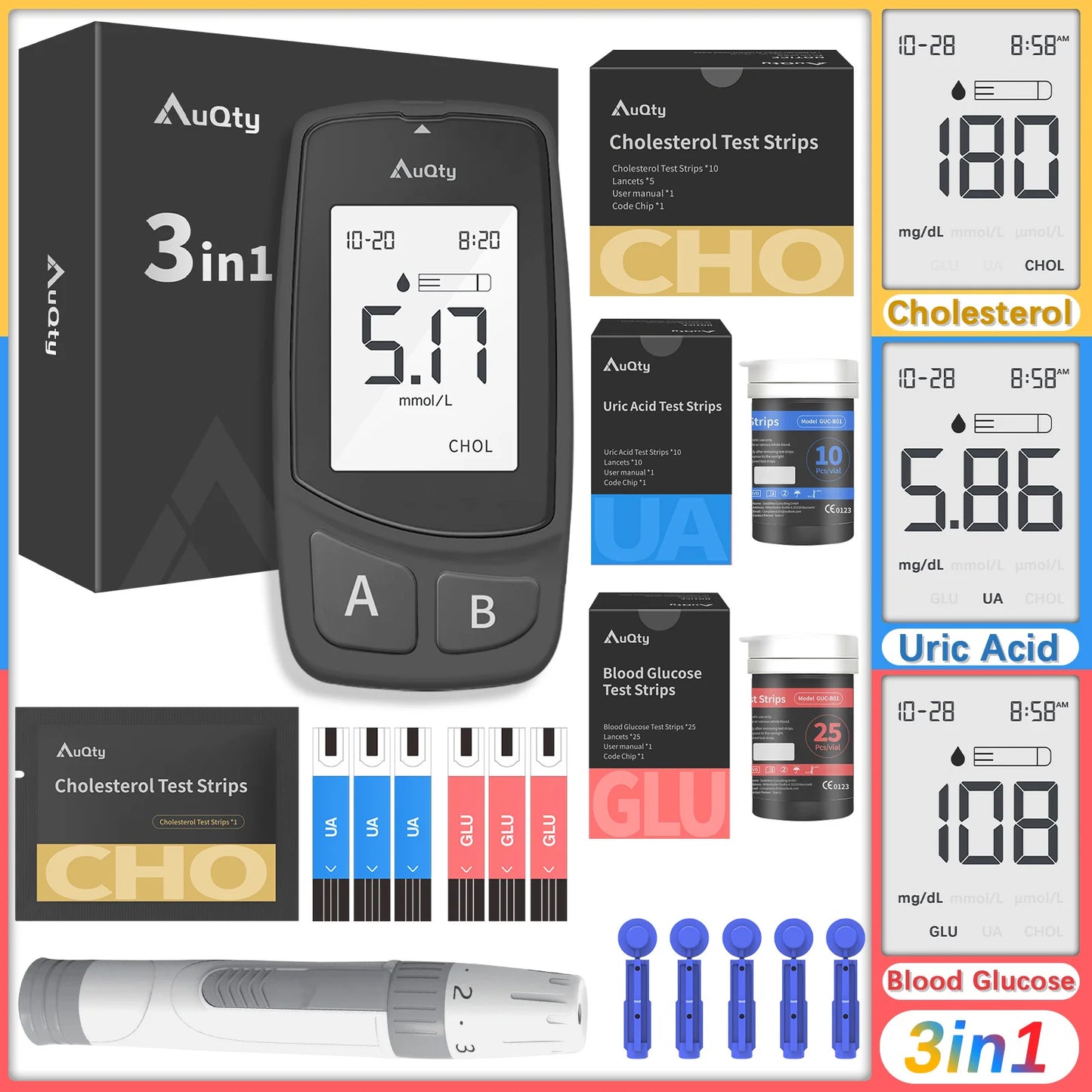 Blood Glucose-Cholesterol, Uric acid Monitor.