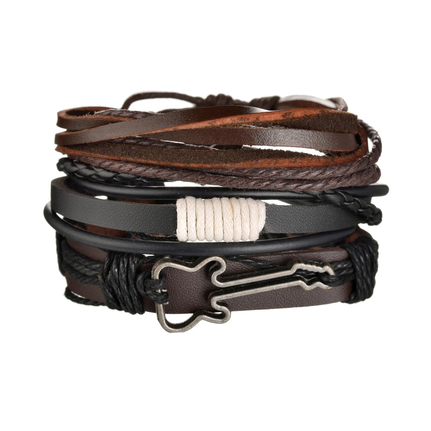 Multilayer Black Leather Jewelry Charm. Bracelets & Bangles for Men. - BLAKESTORE-NG