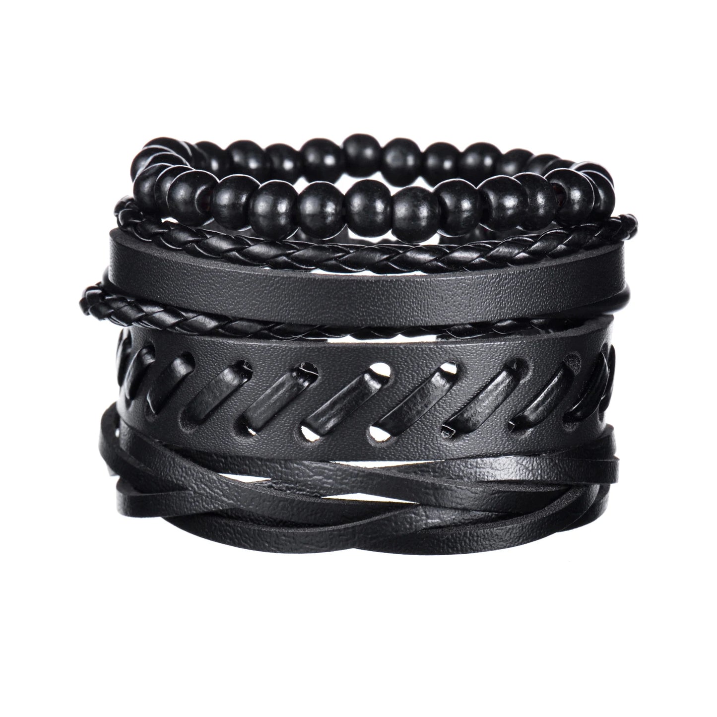Multilayer Black Leather Jewelry Charm. Bracelets & Bangles for Men. - BLAKESTORE-NG