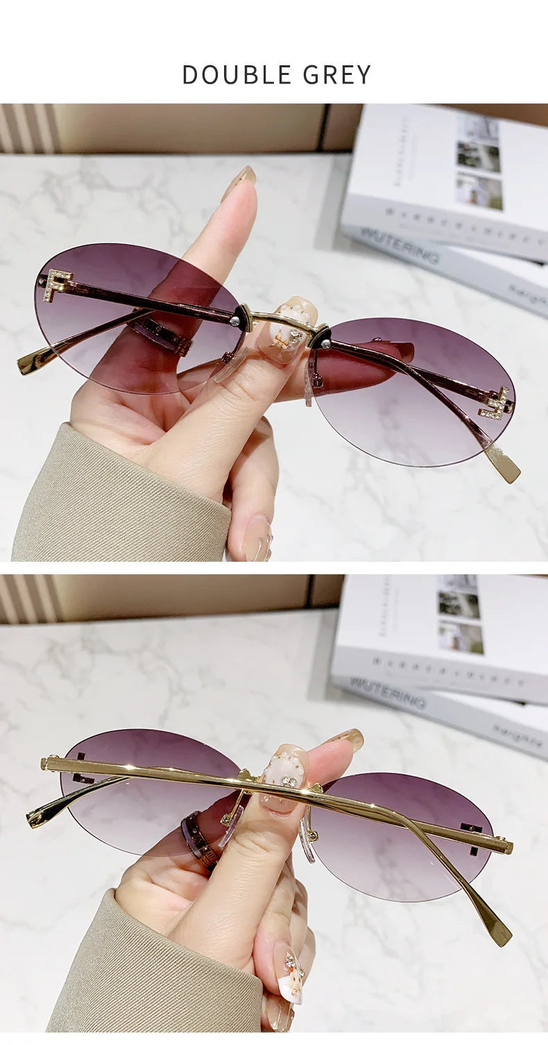 Unisex Retro Oval Rimless Sunglasses.