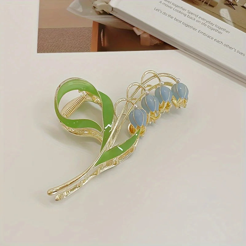 1PCS Bell Orchid Flowers Super Fairy Temperament Hair Accessories, Large Premium Feeling Scratch Clip, Autumn Hundred Shark Clip