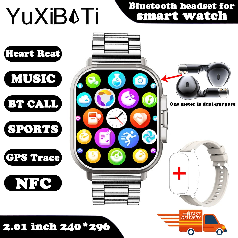 Smart Watch 2 in 1 With Enclosed Earphone. Smartwatch Bluetooth Call Men Watch GPS. Track Heart Rate Monitor. Play Music SmartWatch - BLAKESTORE-NG