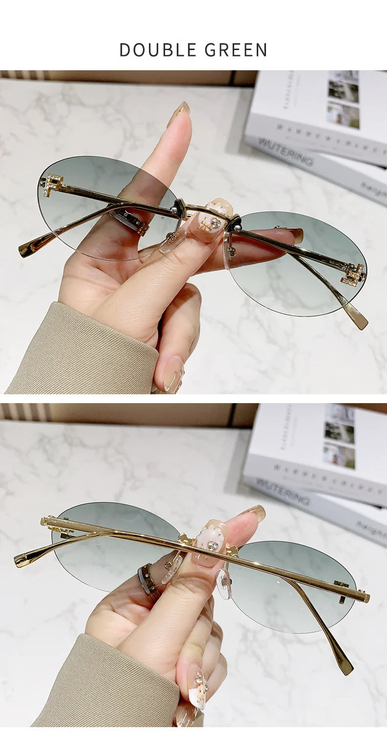 Unisex Retro Oval Rimless Sunglasses.