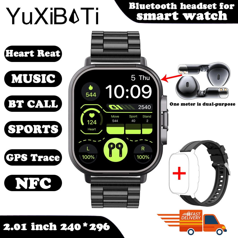 Smart Watch 2 in 1 With Enclosed Earphone. Smartwatch Bluetooth Call Men Watch GPS. Track Heart Rate Monitor. Play Music SmartWatch - BLAKESTORE-NG