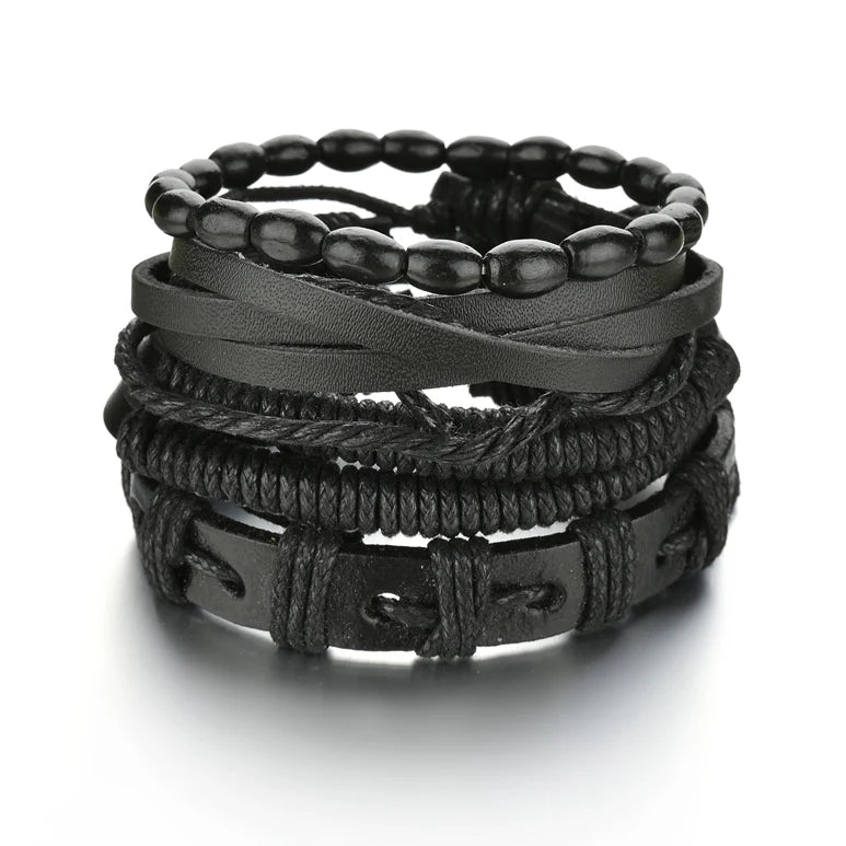 Multilayer Black Leather Jewelry Charm. Bracelets & Bangles for Men. - BLAKESTORE-NG