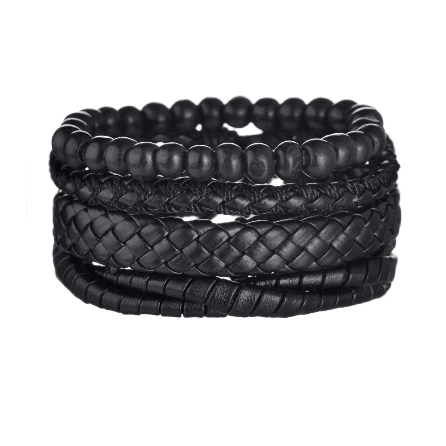 Multilayer Black Leather Jewelry Charm. Bracelets & Bangles for Men. - BLAKESTORE-NG