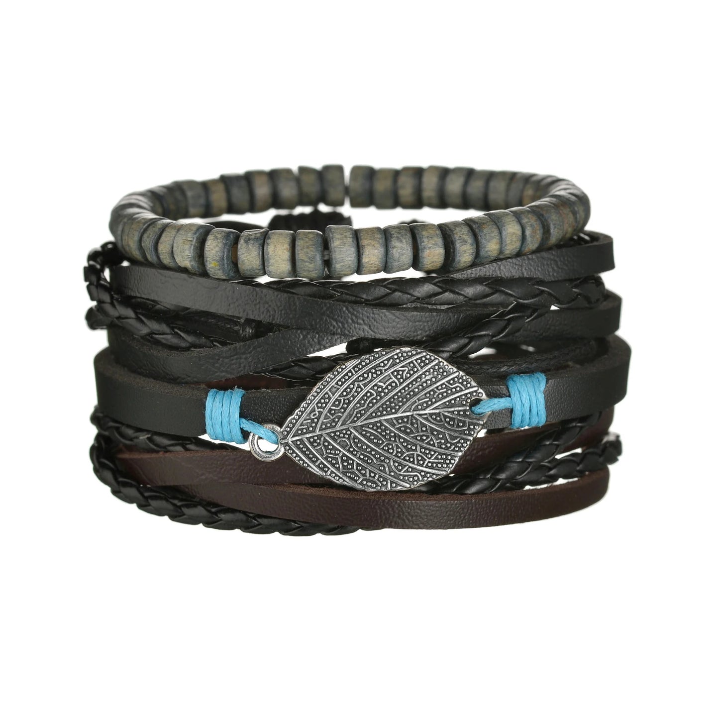 Multilayer Black Leather Jewelry Charm. Bracelets & Bangles for Men. - BLAKESTORE-NG
