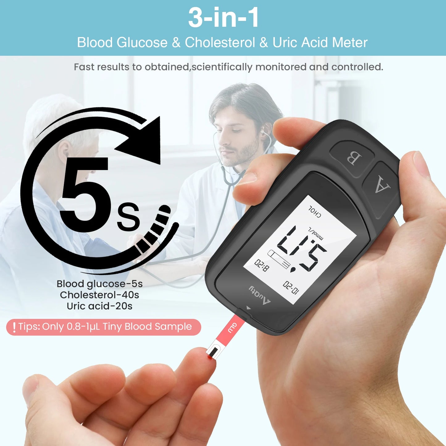 Blood Glucose-Cholesterol, Uric acid Monitor.