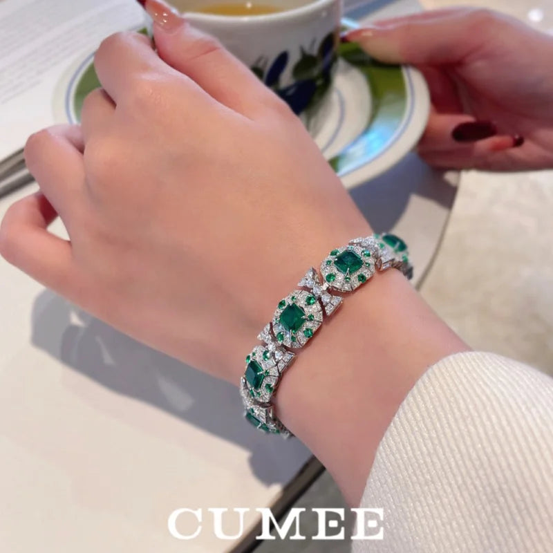 Diamond Luxury Cultivated Synthetic Emerald Bracelet.