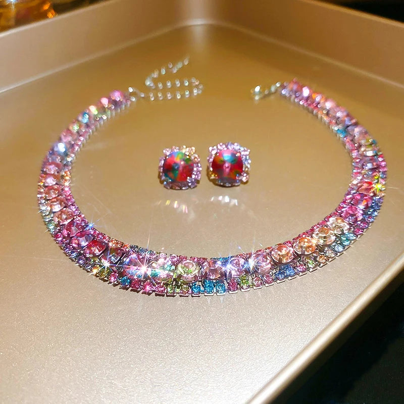 Luxury Crystal Necklace Earrings Set For Women.