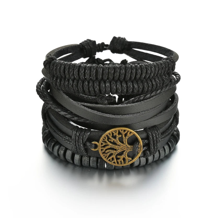 Multilayer Black Leather Jewelry Charm. Bracelets & Bangles for Men. - BLAKESTORE-NG