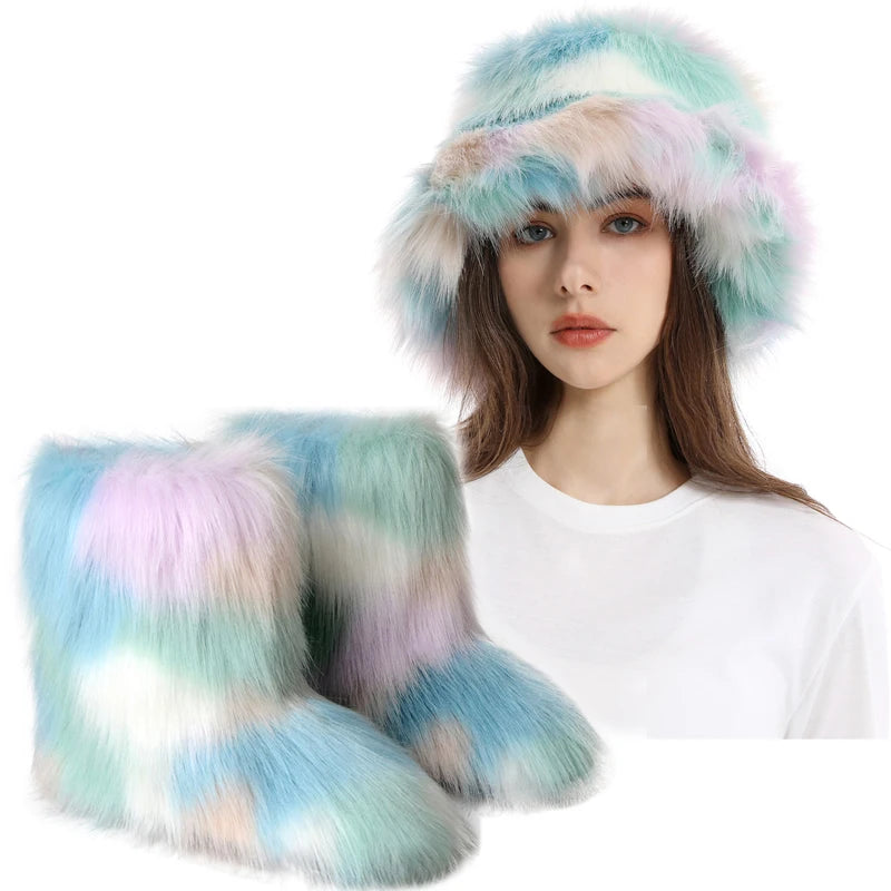Women's Fur Snow Boots with Hat.