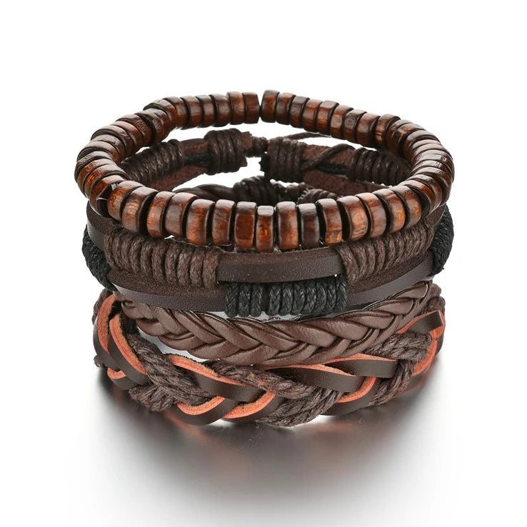 Multilayer Black Leather Jewelry Charm. Bracelets & Bangles for Men. - BLAKESTORE-NG