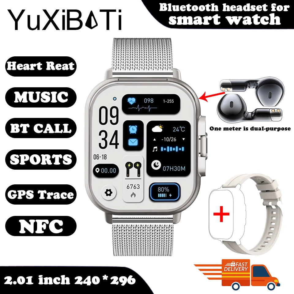 Smart Watch 2 in 1 With Enclosed Earphone. Smartwatch Bluetooth Call Men Watch GPS. Track Heart Rate Monitor. Play Music SmartWatch - BLAKESTORE-NG