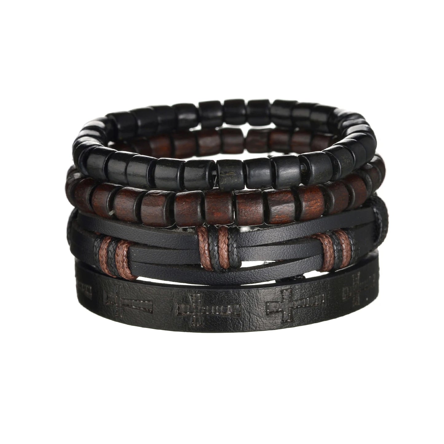 Multilayer Black Leather Jewelry Charm. Bracelets & Bangles for Men. - BLAKESTORE-NG