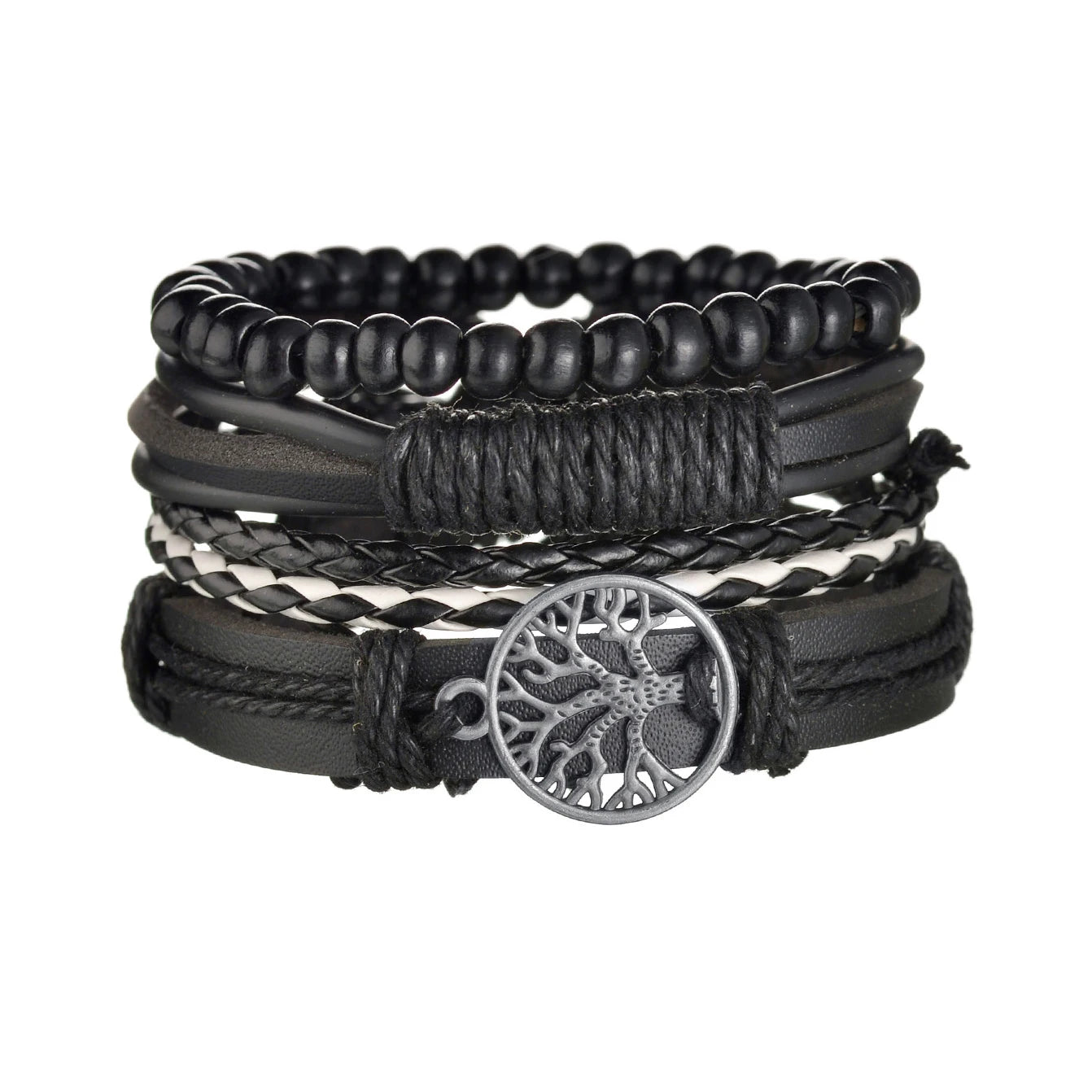 Multilayer Black Leather Jewelry Charm. Bracelets & Bangles for Men. - BLAKESTORE-NG